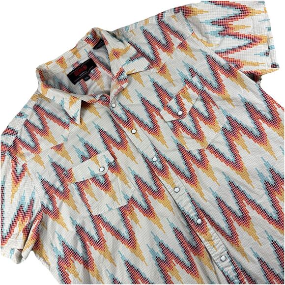 Rock & Roll Denim Mens XXL Dale Aztec Pearl Snap Modern Fit Short Sleeve Button - Picture 1 of 9